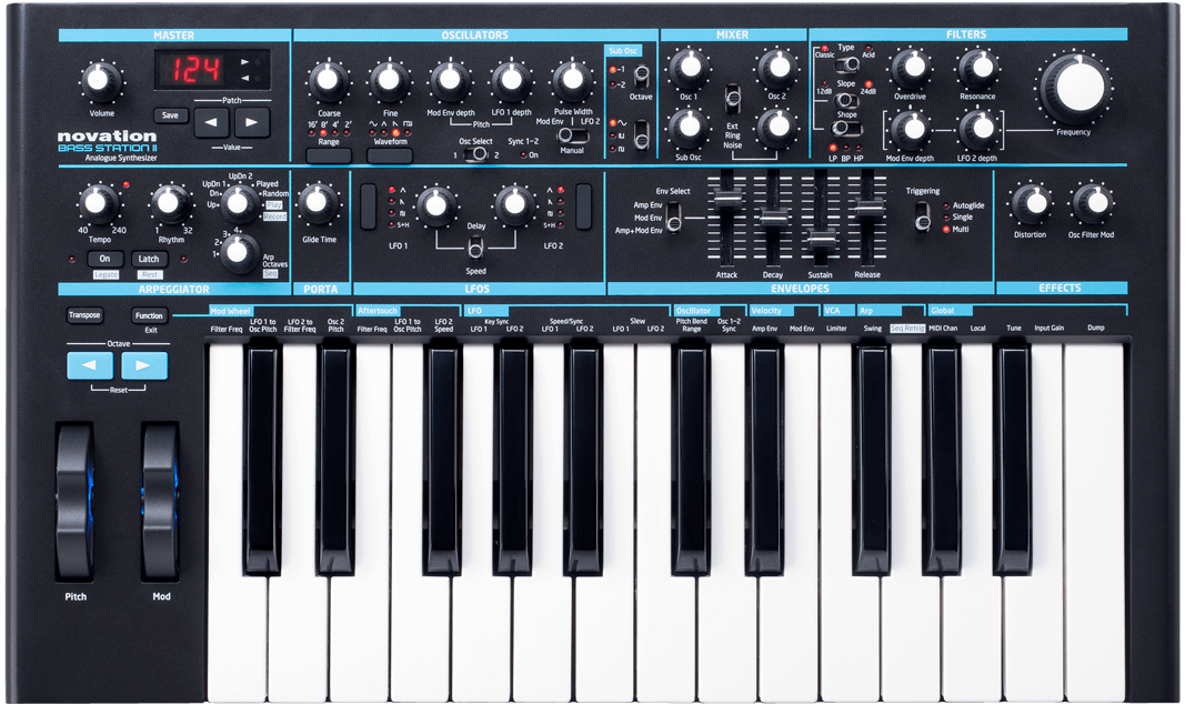 Novation BASS STATION Ⅱ Novation Bass Station ii 25-Key Analogue Synthesizer SBR Pro Sound |
