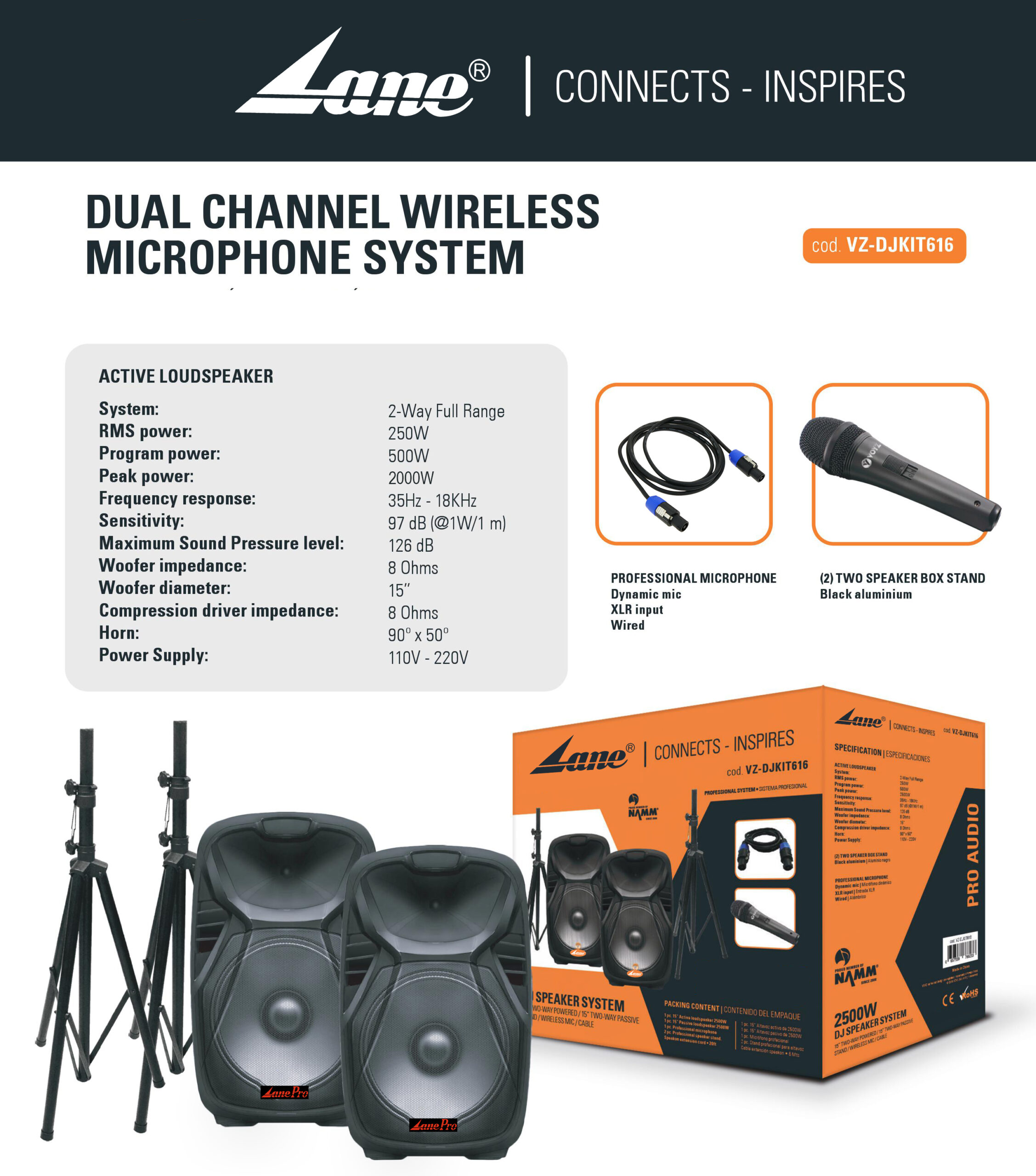 Lane Partybox 15 PA Speaker System 2000w With Stands & Mic | SBR