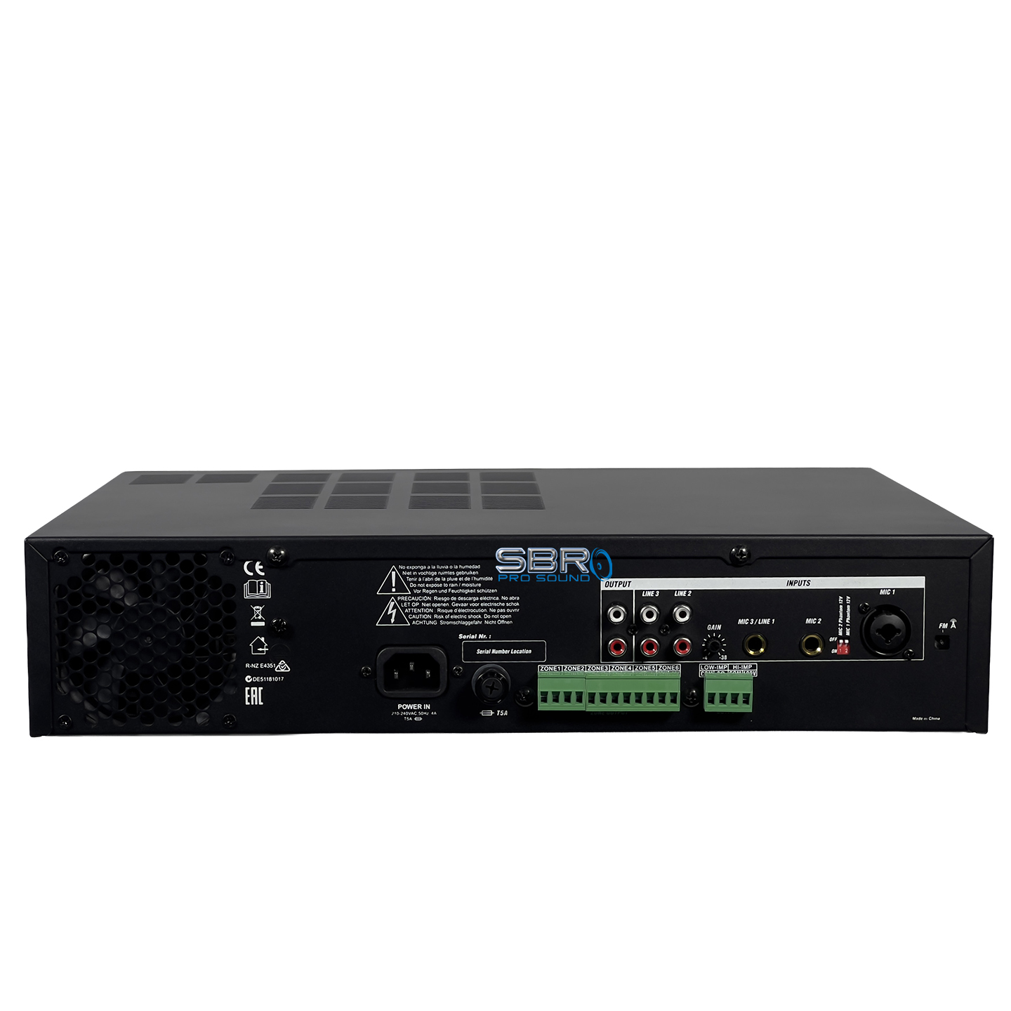 Lane Pro PA-6360MBT - 360Watt 6-Zone Line Voltage PA Amplifier