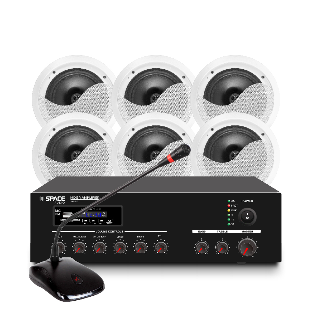 SpaceAudio PA-KIT3 60W Mixer Amplifier, Desktop Microphone & 4