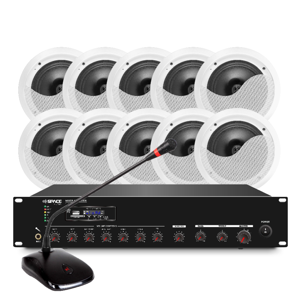 SpaceAudio PA-KIT5 - 120W Mixer Amplifier, Desktop Microphone & 10