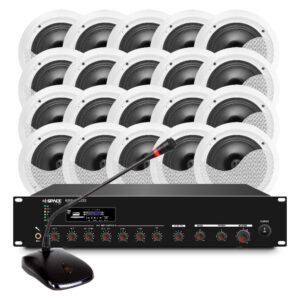 SpaceAudio PA-KIT6 - 240W Mixer Amplifier, Desktop Microphone & 20× 6.5″ Ceiling Speaker PA Combo System